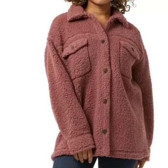32 Degrees Jackets & Blazers - 32 Degrees Heat Women's Pink Sherpa Jacket Sweater Button Down size Medium/Large